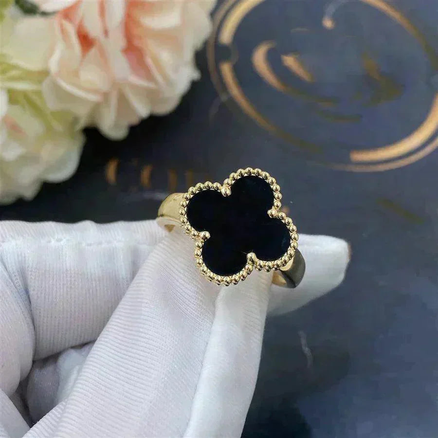 [AuraEcho Jewelry]CLOVER ONYX RING