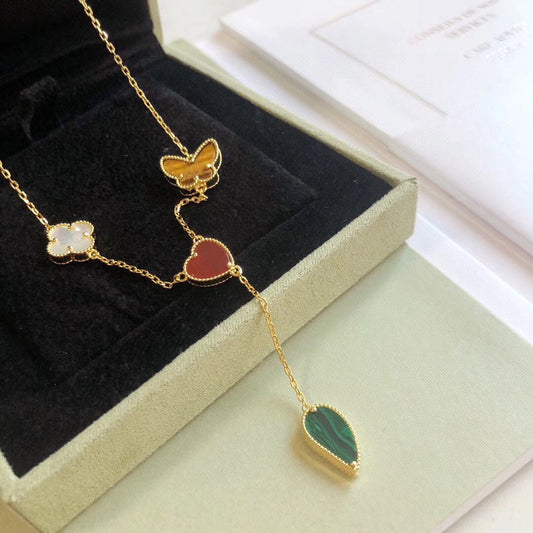 [AuraEcho Jewelry]LUCKY SPRING 4 MOTIFS ROSE GOLD NECKLACE
