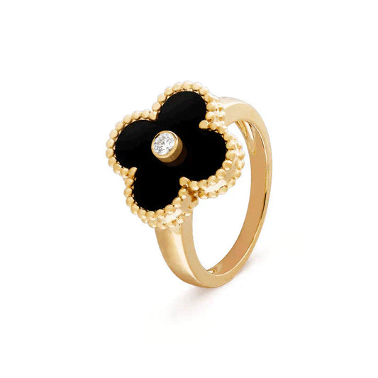 [AuraEcho Jewelry]CLOVER ONYX RING GOLD DIAMOND