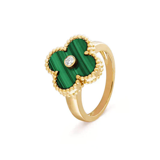 [AuraEcho Jewelry]CLOVER MALACHITE RING GOLD DIAMOND