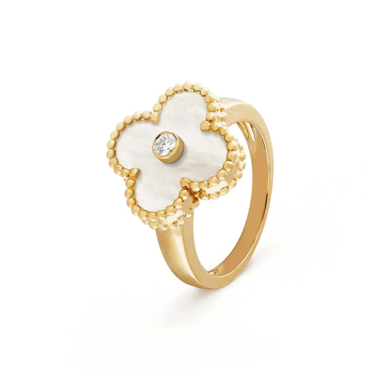 [AuraEcho Jewelry]CLOVER PINK MOP RING GOLD DIAMOND
