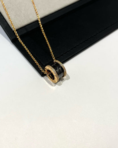 [AuraEcho]ZERO 1 BLACK CERAMIC DIAMOND PINK GOLD NECKLACE