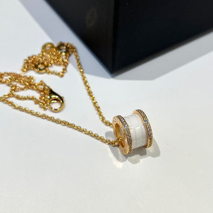 [AuraEcho Jewelry]ZERO 1 WHITE CERAMIC DIAMOND PINK GOLD NECKLACE