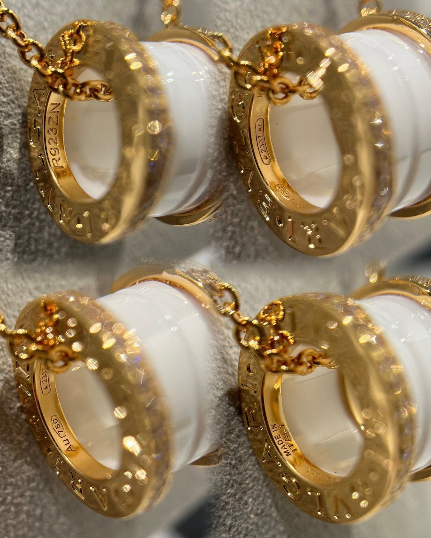 [AuraEcho Jewelry]ZERO 1 WHITE CERAMIC DIAMOND PINK GOLD NECKLACE