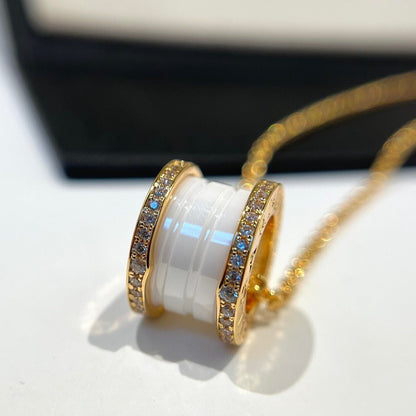 [AuraEcho Jewelry]ZERO 1 WHITE CERAMIC DIAMOND PINK GOLD NECKLACE